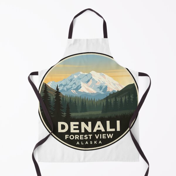Aperçu de l'œuvre Autocollant ovale vintage représentant la forêt de Denali en Alaska créée et vendue par DetourDgn.
