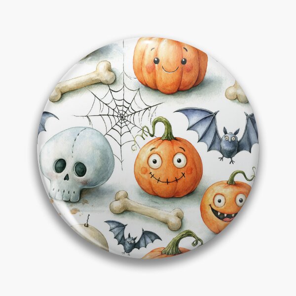 Item preview, Watercolor Halloween Pattern Skulls Pumpkins designed and sold by NadinArtStudio.