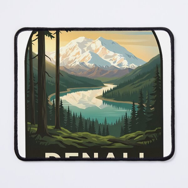 Item preview, Denali Lakeside View Alaska Vintage Travel Poster Sticker designed and sold by DetourDgn.