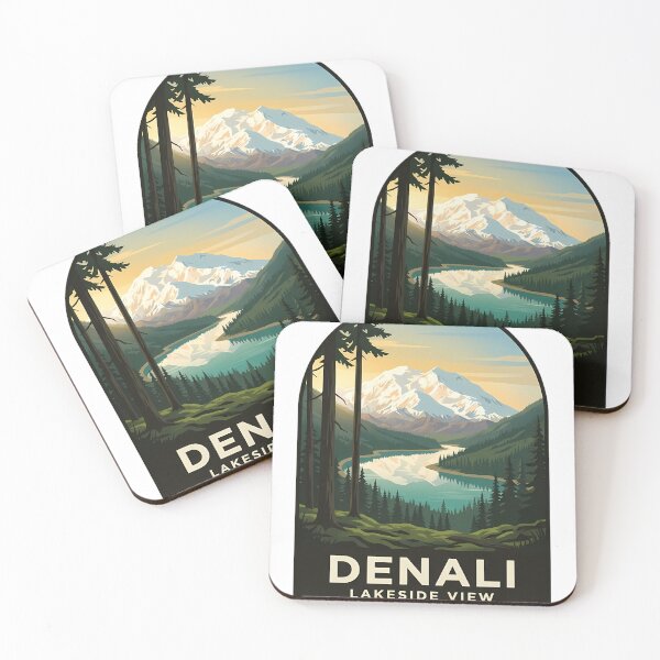 Item preview, Denali Lakeside View Alaska Vintage Travel Poster Sticker designed and sold by DetourDgn.