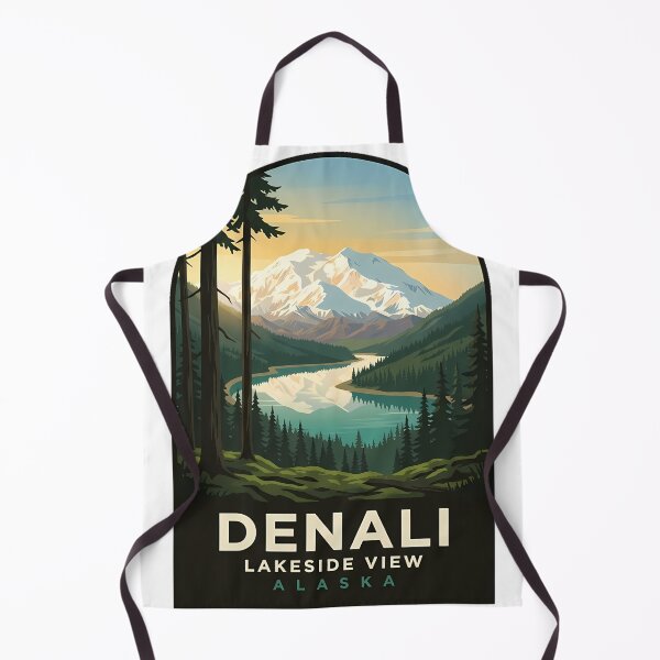 Aperçu de l'œuvre Autocollant vintage d'affiche de voyage en Alaska avec vue sur le lac Denali créée et vendue par DetourDgn.
