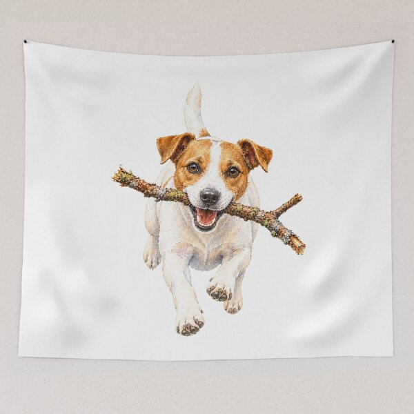 Item preview, Happy Jack Russell Terrier Running with a Branch designed and sold by Russell Thorne.
