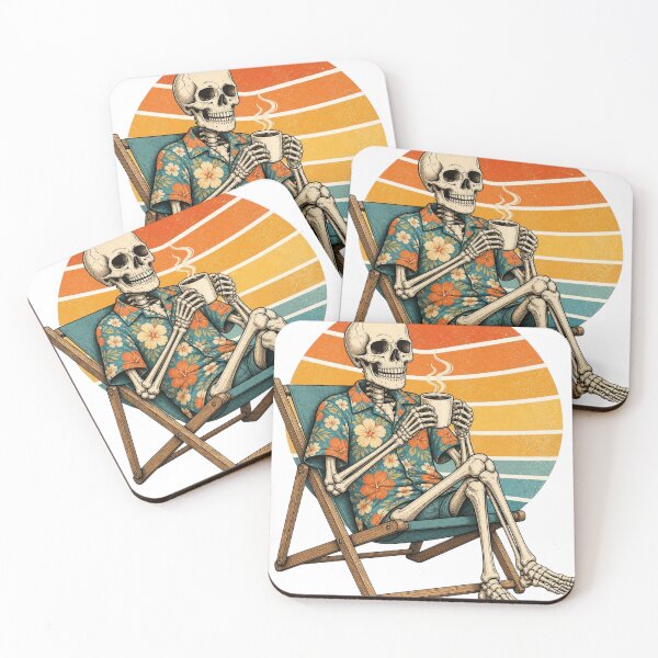Item preview, Retro Skeleton Tropical Shirt Beach Chair Coffee Sunset designed and sold by Retro Surf & Roam.