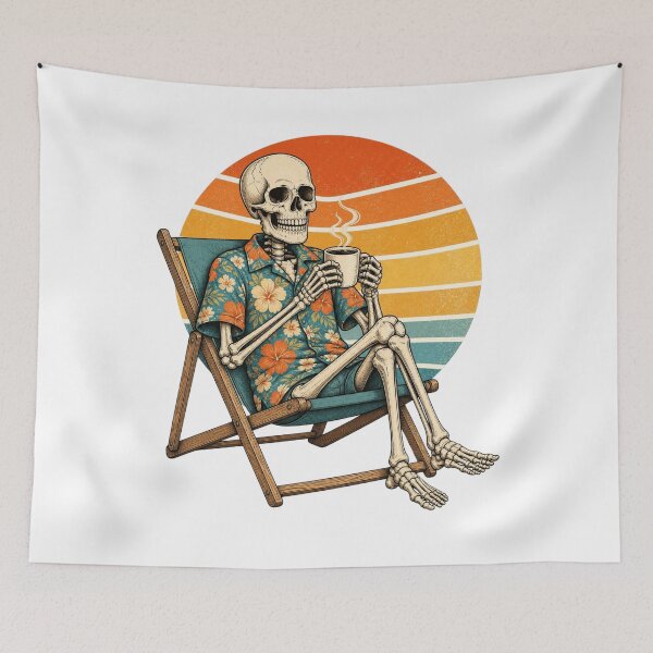 Item preview, Retro Skeleton Tropical Shirt Beach Chair Coffee Sunset designed and sold by Retro Surf & Roam.