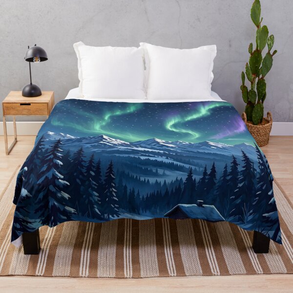 Item preview, Aurora Borealis Northern Lights Snowy Cabin Mountain designed and sold by Herodestroyer.