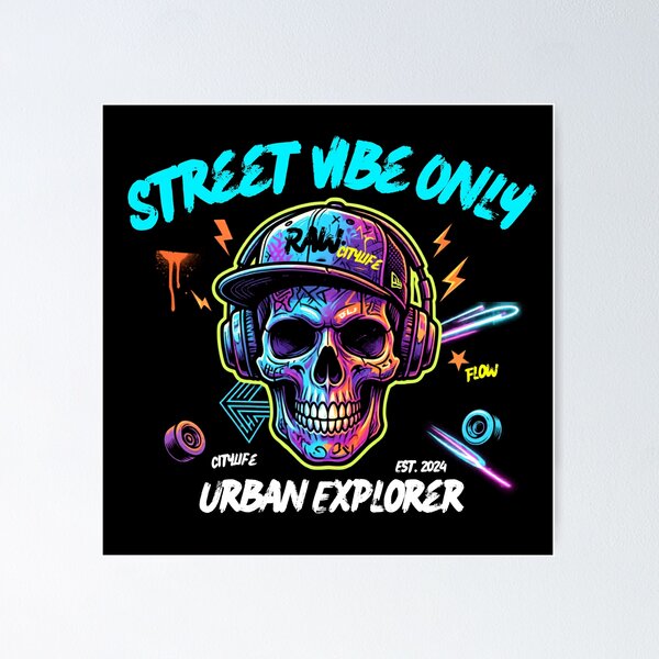 Item preview, Street Vibe Only - Neon Graffiti Skull Urban Explorer designed and sold by rich-moda.