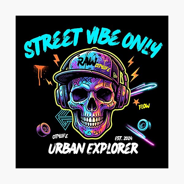 Item preview, Street Vibe Only - Neon Graffiti Skull Urban Explorer designed and sold by rich-moda.