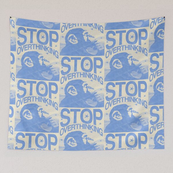 Item preview, Stop Overthinking Retro Chimp Y2K Blue Poster Art designed and sold by cezzarie.