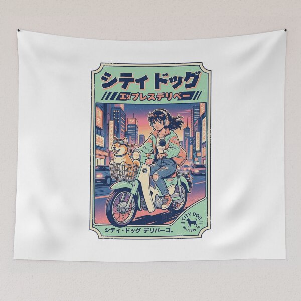 Item preview, Retro Japanese Anime City Pop Scooter Girl - Shiba Inu Delivery Aesthetic designed and sold by Animer-art1.