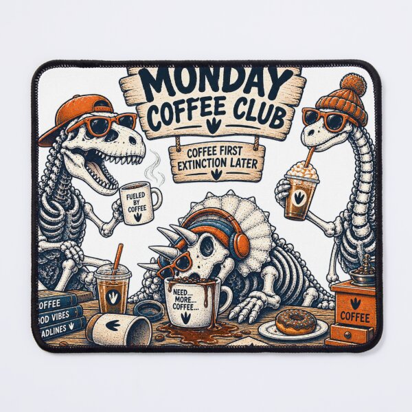 Item preview, Monday Coffee Club Skeleton Dinosaurs Coffee First Extinction Later designed and sold by zhivago1980.