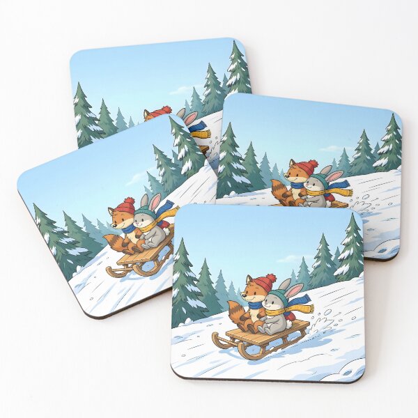 Item preview, Cute Fox and Bunny Sledding Winter Animals designed and sold by Herodestroyer.