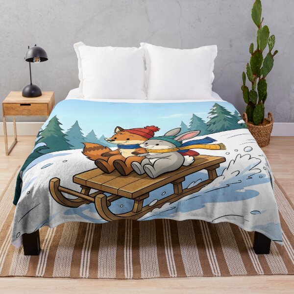 Item preview, Cute Fox and Bunny Sledding Winter Animals designed and sold by Herodestroyer.