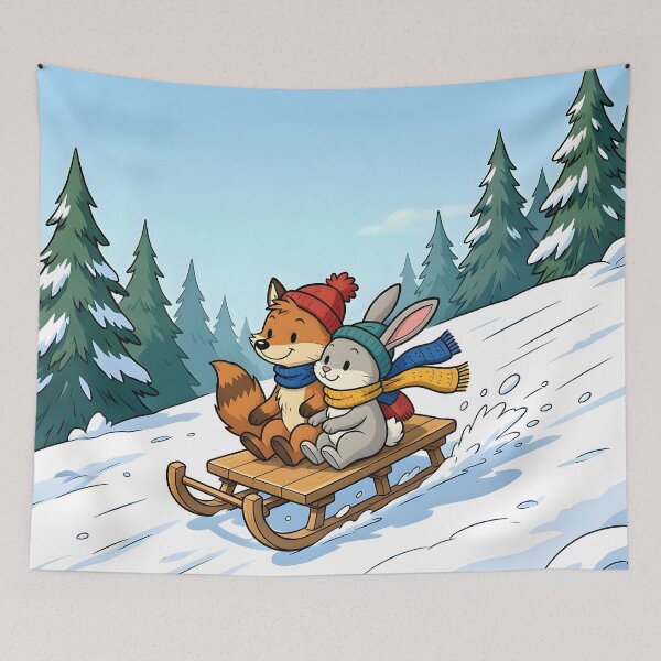 Item preview, Cute Fox and Bunny Sledding Winter Animals designed and sold by Herodestroyer.