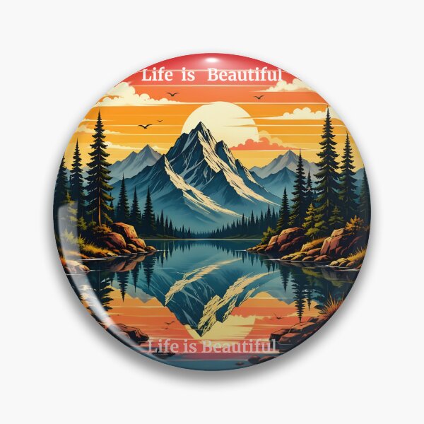 Item preview, RETRO MOUNTAIN WITH  TREES  REFLECTION  IN  LAKE designed and sold by Brewgoodness.