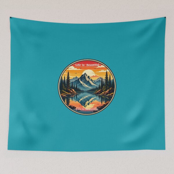 Item preview, RETRO MOUNTAIN WITH  TREES  REFLECTION  IN  LAKE designed and sold by Brewgoodness.
