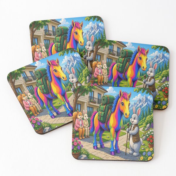 Item preview, Cute Rainbow Horse Hiking with Backpack and Animal Friends Pop Art - Tugy designed and sold by Breezes-of-Ida.