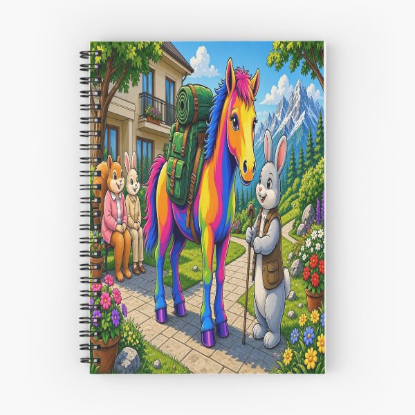Item preview, Cute Rainbow Horse Hiking with Backpack and Animal Friends Pop Art - Tugy designed and sold by Breezes-of-Ida.