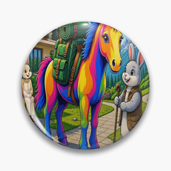 Item preview, Cute Rainbow Horse Hiking with Backpack and Animal Friends Pop Art - Tugy designed and sold by Breezes-of-Ida.