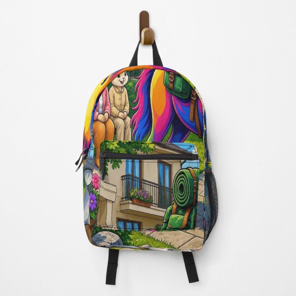 Item preview, Cute Rainbow Horse Hiking with Backpack and Animal Friends Pop Art - Tugy designed and sold by Breezes-of-Ida.