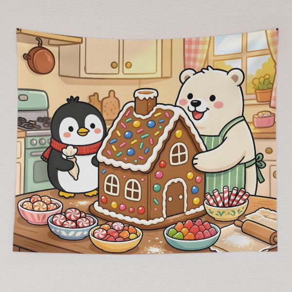 Item preview, Cute Polar Bear Penguin Gingerbread House Christmas designed and sold by Herodestroyer.