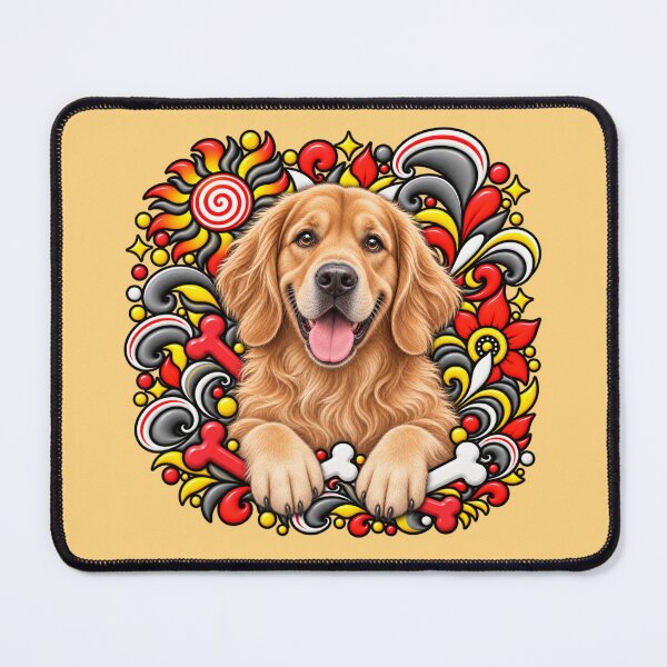 Item preview, Golden Retriever Floral Art - Bones & Swirls Decor designed and sold by PixelsPaws.