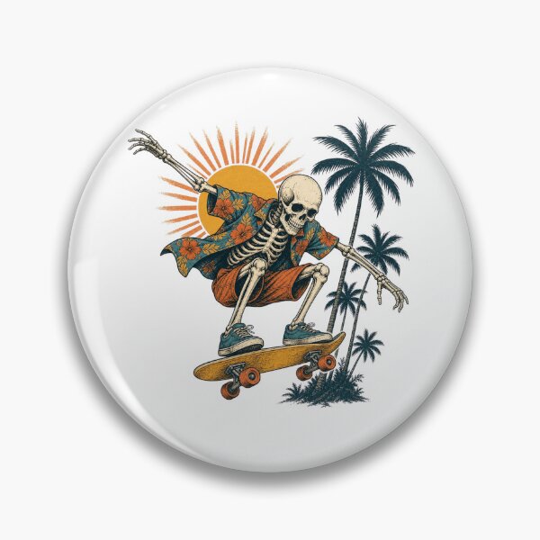 Item preview, Retro Skeleton Skateboarder Tropical Floral Shirt Ollie Sunset designed and sold by Retro Surf & Roam.