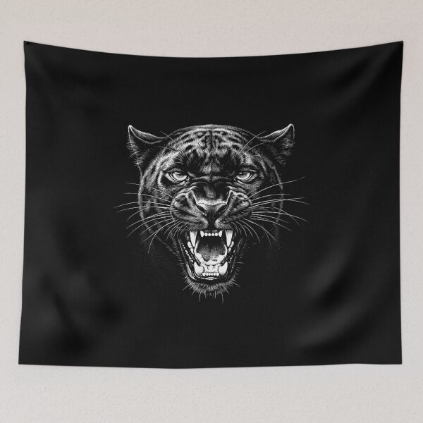 Item preview, Roaring Black Panther - Nocturnal Predator Woodcut Scratchboard Art Print designed and sold by FreiherrPK.