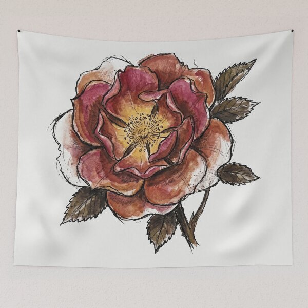 Item preview, Crimson Wild Rose Botanical - Dark Academia Floral Art Print designed and sold by FreiherrPK.