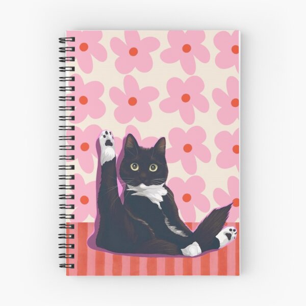 Item preview, Funny Tuxedo Cat Leg Up Retro Pink Floral Art designed and sold by cezzarie.