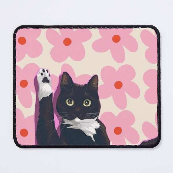 Item preview, Funny Tuxedo Cat Leg Up Retro Pink Floral Art designed and sold by cezzarie.