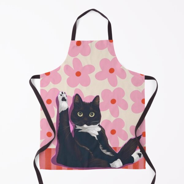 Item preview, Funny Tuxedo Cat Leg Up Retro Pink Floral Art designed and sold by cezzarie.