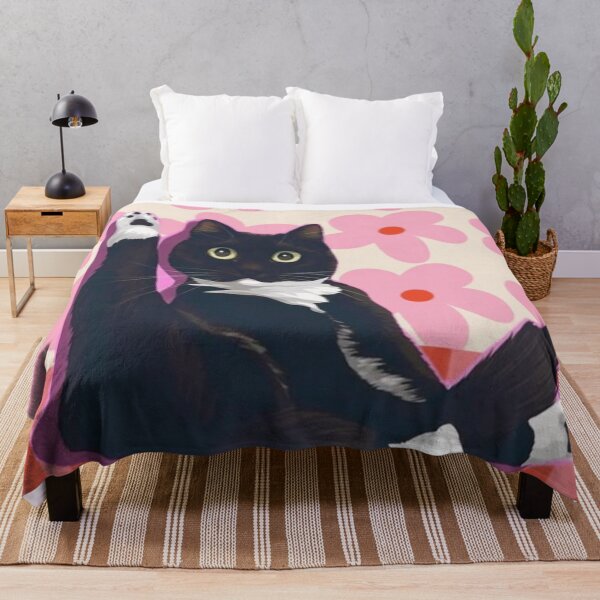Item preview, Funny Tuxedo Cat Leg Up Retro Pink Floral Art designed and sold by cezzarie.