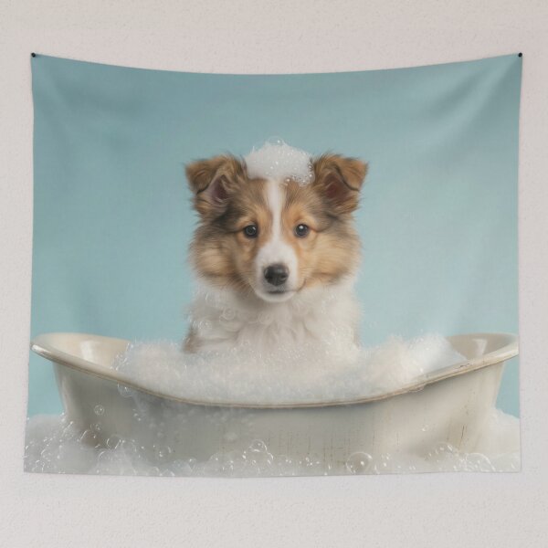 Item preview, Baby Shetland Sheepdog Bubble Bath Cute Nursery Wall Art designed and sold by LazyOwlStore.