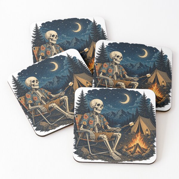 Item preview, Vintage Camping Skeleton Campfire Tropical Shirt Night Sky designed and sold by Retro Surf & Roam.