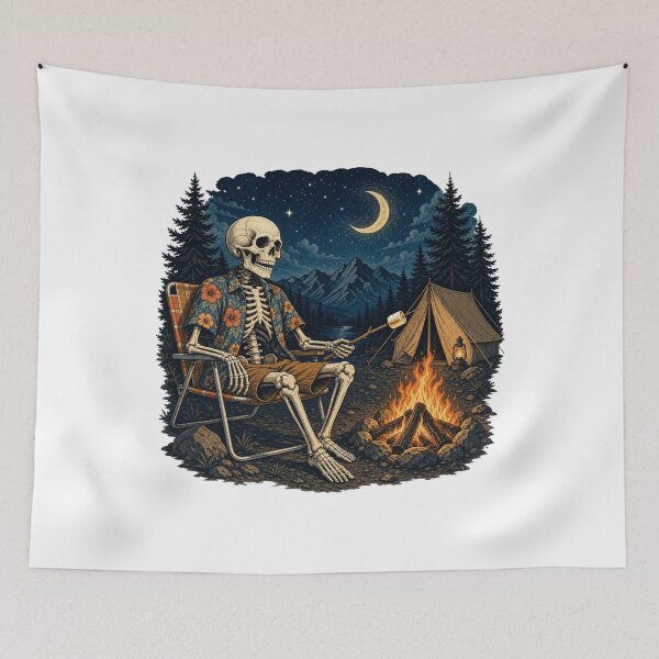 Item preview, Vintage Camping Skeleton Campfire Tropical Shirt Night Sky designed and sold by Retro Surf & Roam.