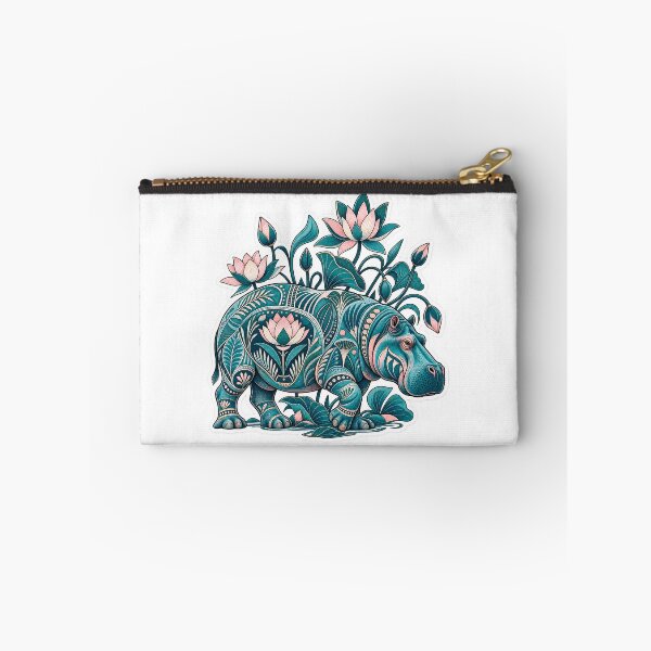 Item preview, Faience Hippo - Floral Artefacts | Egyptian Blue Hippo Art | Taweret Goddess Illustration | Sacred Lotus Flower  designed and sold by GulfSignature.