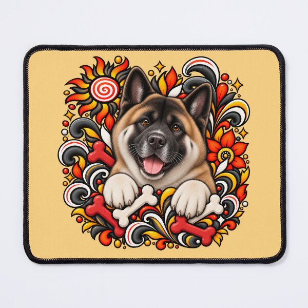 Item preview, American Akita Floral Art - Bones & Swirls Decor designed and sold by PixelsPaws.