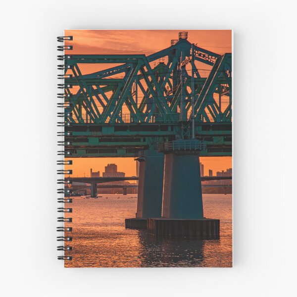 Item preview, Truss Bridge Silhouette Over Golden Sunset River designed and sold by Nightwindow.
