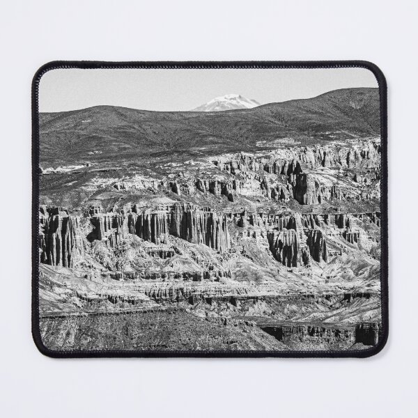 Item preview, High plateaus, cliffs, columns, snow-covered volcano, black and white designed and sold by Keltoi-art.