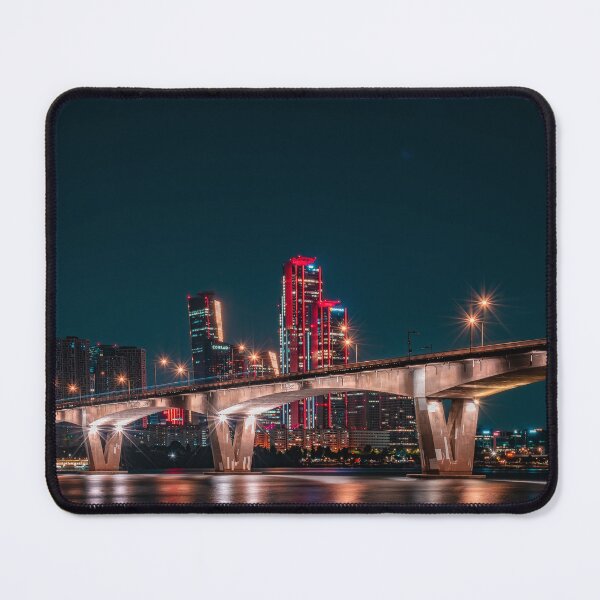 Item preview, Futuristic City Skyline Beyond River Bridge designed and sold by Nightwindow.