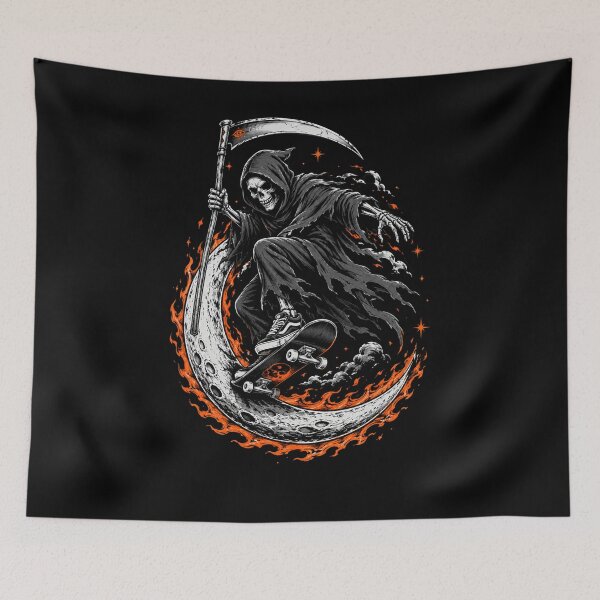 Item preview, Grim Reaper Skateboarding Flame Reaper Vintage Halloween Tee designed and sold by Bhinfy.