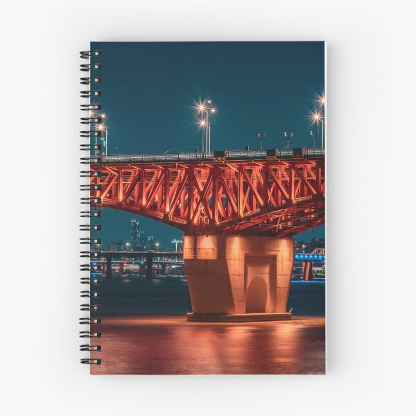 Item preview, Illuminated Red Steel Bridge Over Night River designed and sold by Nightwindow.