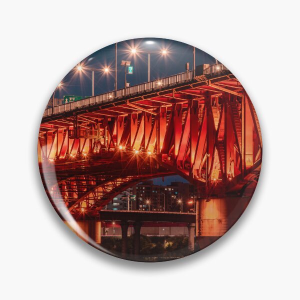 Item preview, Glowing Red Steel Bridge Architecture at Night designed and sold by Nightwindow.