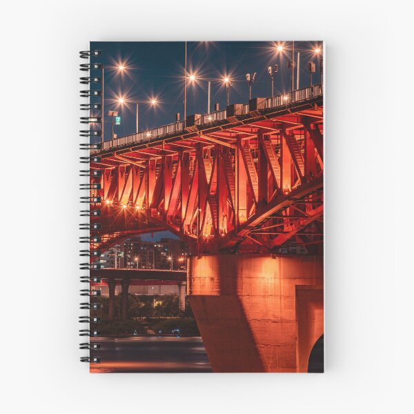 Item preview, Glowing Red Steel Bridge Architecture at Night designed and sold by Nightwindow.