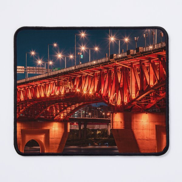Item preview, Glowing Red Steel Bridge Architecture at Night designed and sold by Nightwindow.