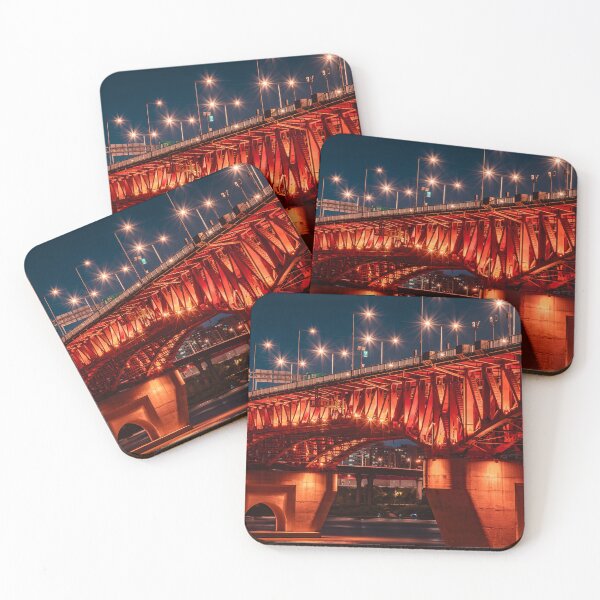 Item preview, Glowing Red Steel Bridge Architecture at Night designed and sold by Nightwindow.