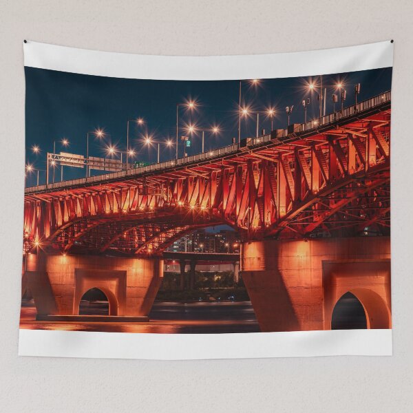 Item preview, Glowing Red Steel Bridge Architecture at Night designed and sold by Nightwindow.