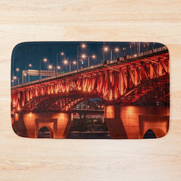 Item preview, Glowing Red Steel Bridge Architecture at Night designed and sold by Nightwindow.