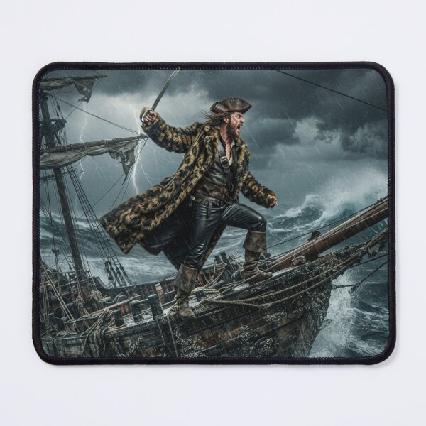 Item preview, Epic Storm Pirate Captain: Dark Fantasy Galleon Ship Art Print designed and sold by AfresStudio.