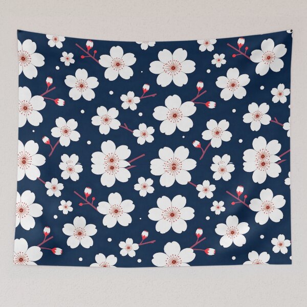 Item preview, Cherry Blossom Pattern on Blue Background designed and sold by DesignedOutside.